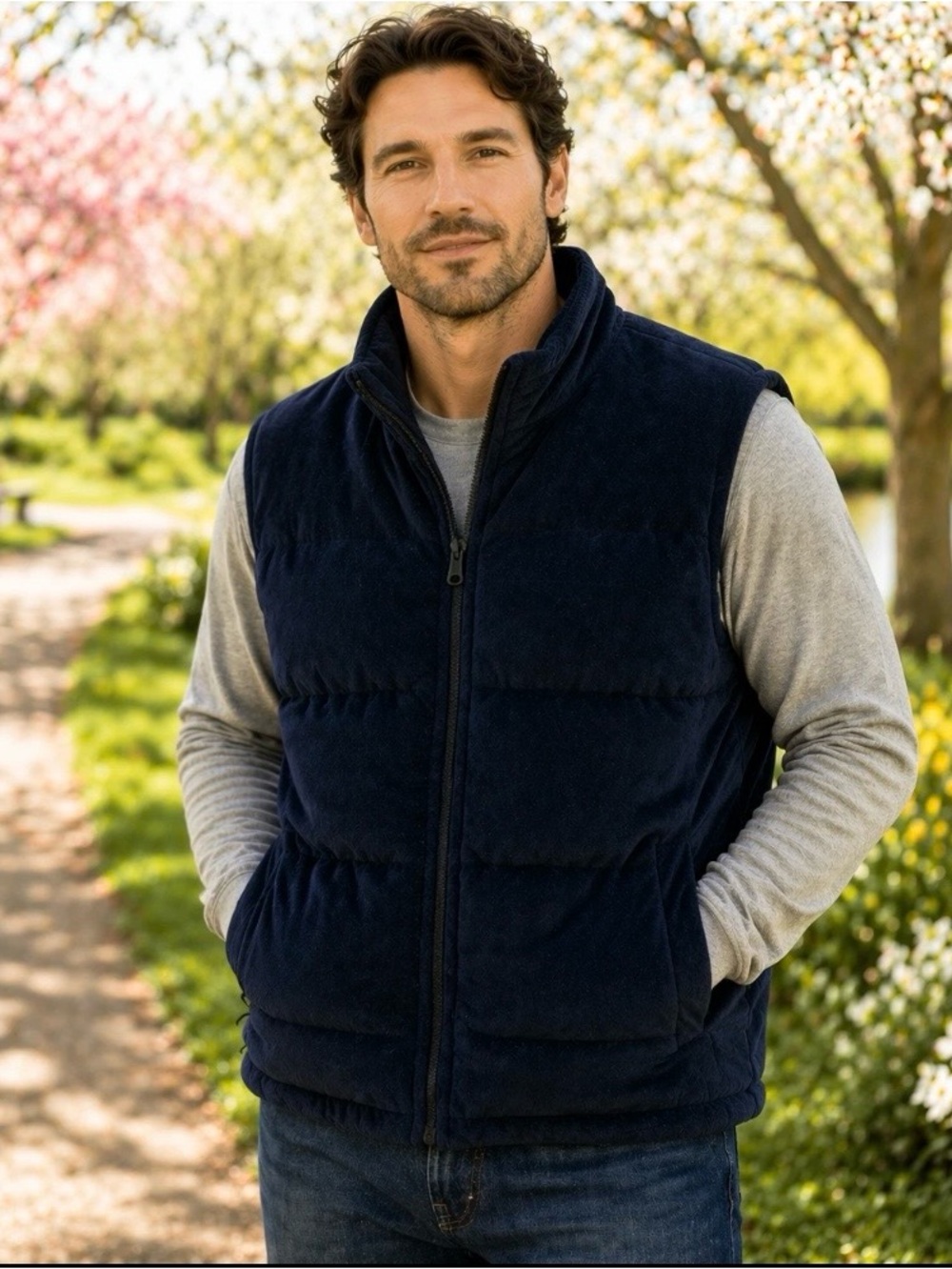 Banana Republic Velour Outdoor Vest Navy Blue Insulated  XL